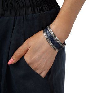 Silver Sterling Genuine Matte Alligator Leather Cuff